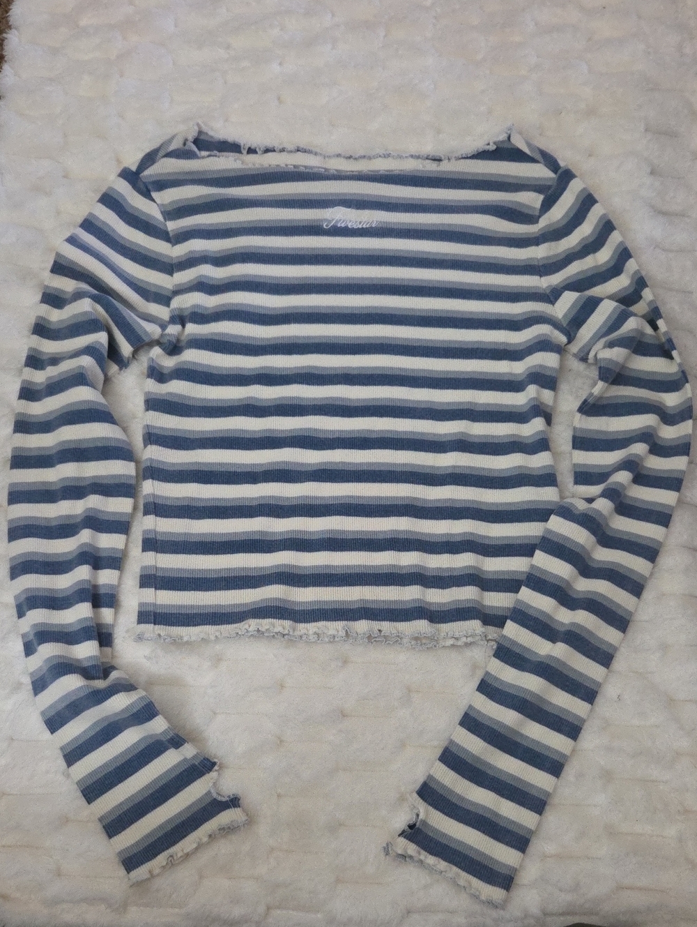 Striped Blue & White Boatneck Long-Sleeve Tunic